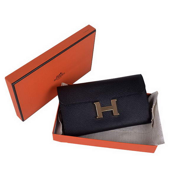 Cheap Fake Hermes Constance Long Wallets Black Calfskin Leather Gold